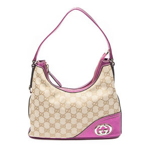 Gucci Mini Britt Hobo in Beige/Fuschia Monogrammed Canvas